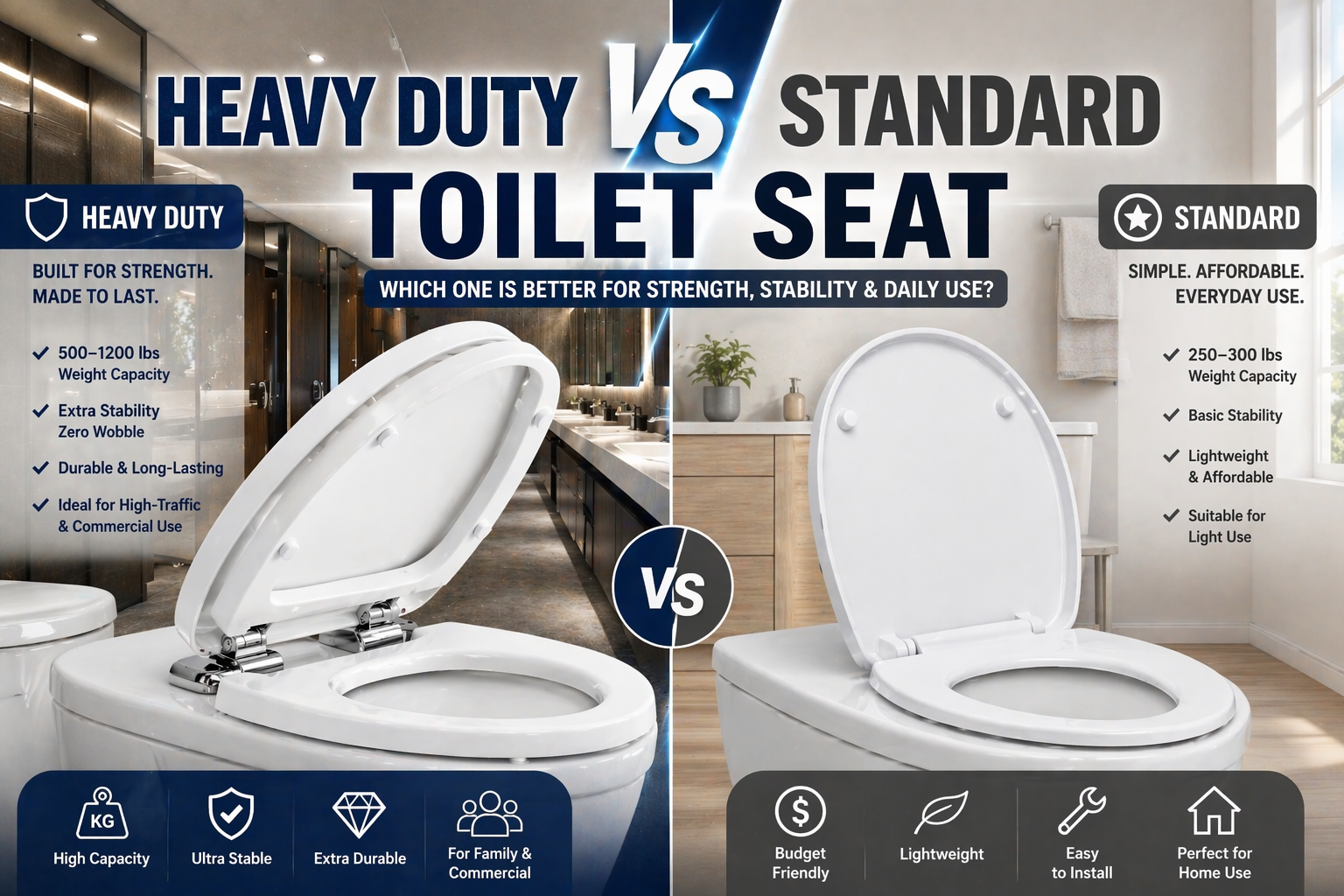 Сиденье для унитаза повышенной прочности против стандартного сиденья для унитаза