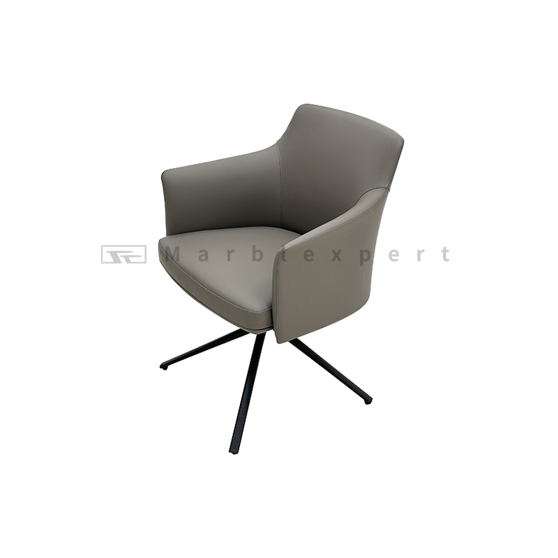 High-End Light Gray Leather Chair - Five-Star Metallic-Painted Stand, Integrated Shaping Cotton Filling, Modern-Style Commercial Dining Chair