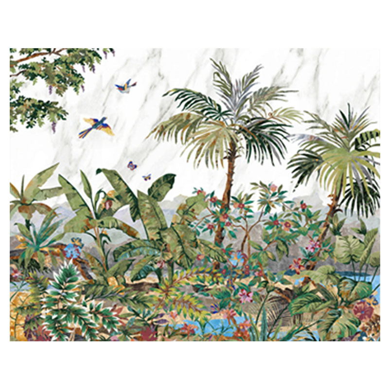 Marble Inlay Wall Panel Tropical Jungle Design
