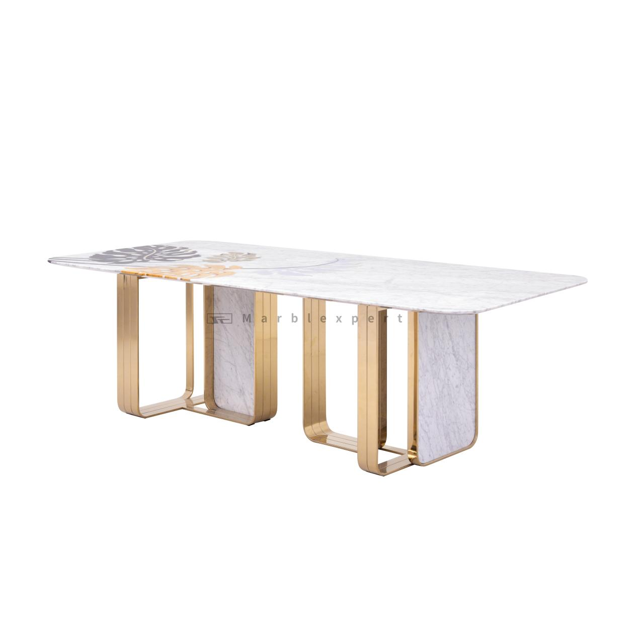 Dinning Room Stainless steel Marble Inlay Furniture Dining Table2