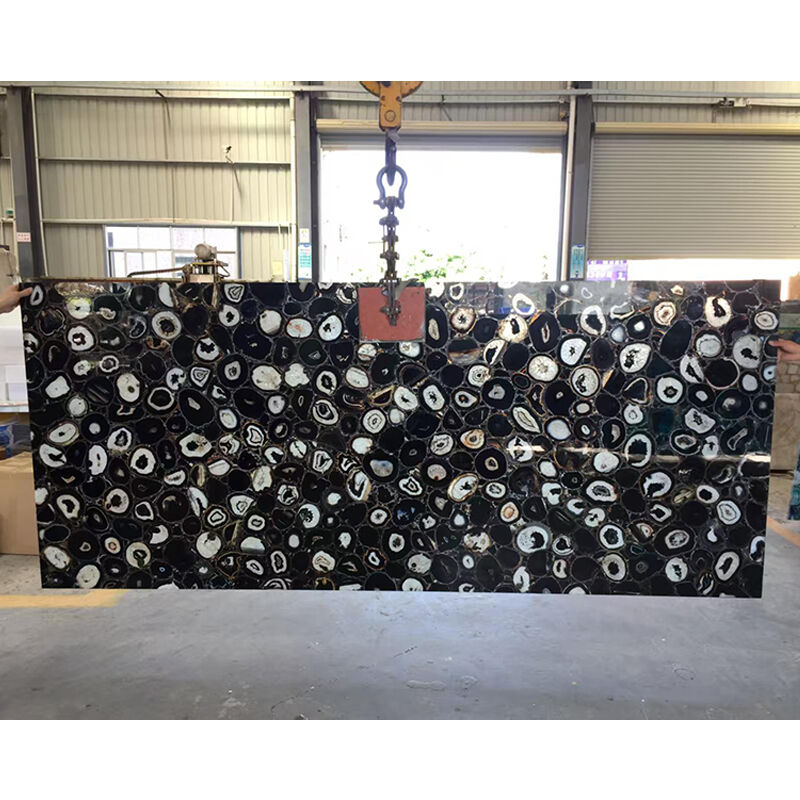 Black Colorful Agate Semiprecious Stone Slab 240UP*120UP*2CM Modern Design Durable & Water Resistant for Wall Cladding & Countertop