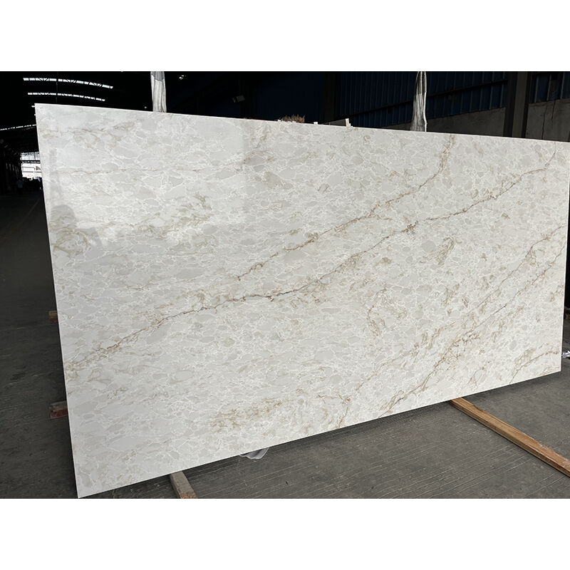 Calacatta Gold Translucent Quartz Slabs Artificial Stone, Model No.:NS1217, The size of slabs can be custom-made  for commercial project