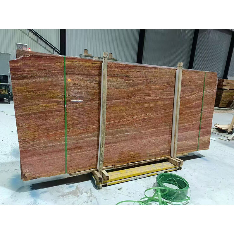 Tấm Travertine màu đỏ 240UP*120UP*2CM vân nghệ thuật & ấn tượng, đã trám nhựa và mài mờ, dùng cho tường điểm nhấn và mặt bàn