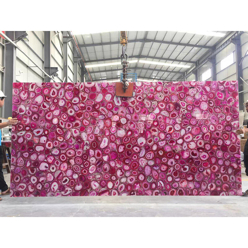 Pink Colorful Agate Semiprecious Stone Slab 240UP*120UP*2CM Modern Design Durable & Water Resistant for Wall Cladding & Countertop