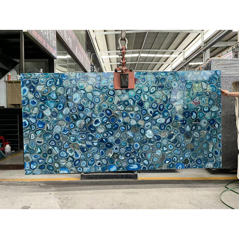 Blue Colorful Agate Semiprecious Stone Slab 240UP*120UP*2CM Modern Design Durable & Water Resistant for Wall Cladding & Countertop