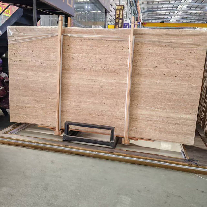 Classic Beige Travertine Slab 240UP120UP2CM Elegant & Warm Veining Resin-Filled & Polished for Premium Bathroom & Accent Wall