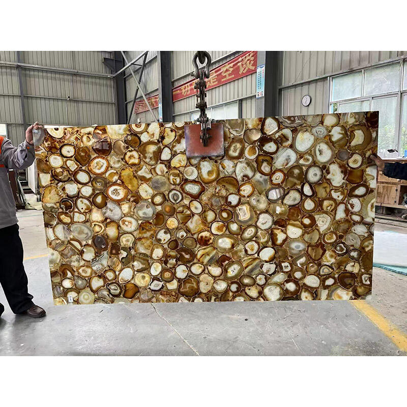 Gold Colorful Agate Semiprecious Stone Slab 240UP*120UP*2CM Modern Design Durable & Water Resistant for Wall Cladding & Countertop