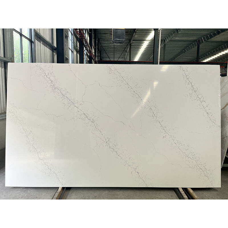 Calacatta Nuvo Quartz Slabs, Model No.:NS1030, The size of slabs can be custom-made  for commercial project