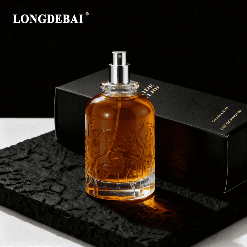 30ml 50ml 100ml Elk Forest Embossed Amber Crystal perfume Bottle with Gilded Diamond Top Cover details