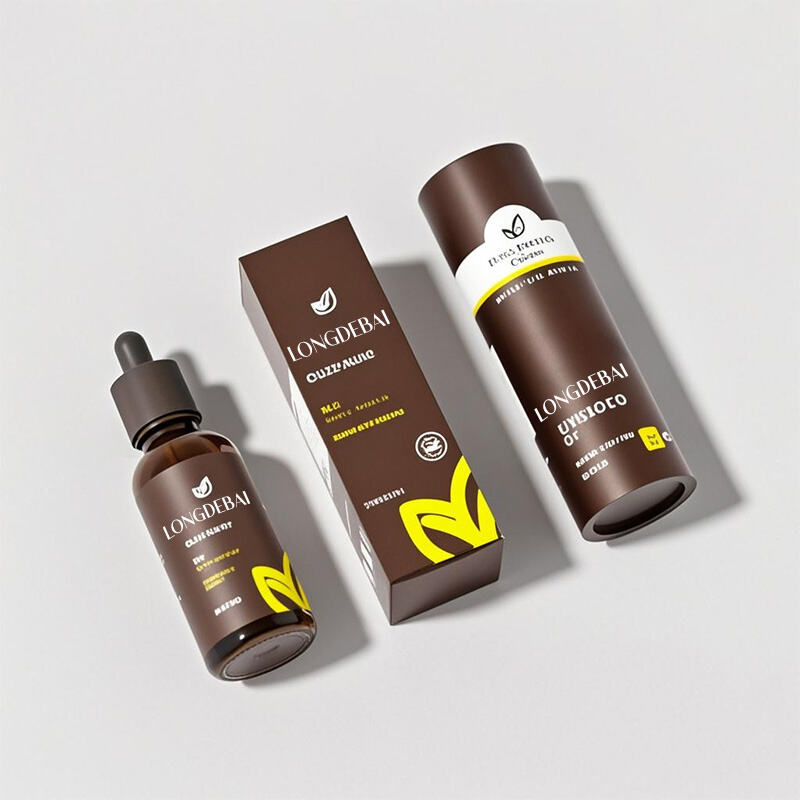 Brown Empty Glass Oil Dropper Bottle with box packaging details