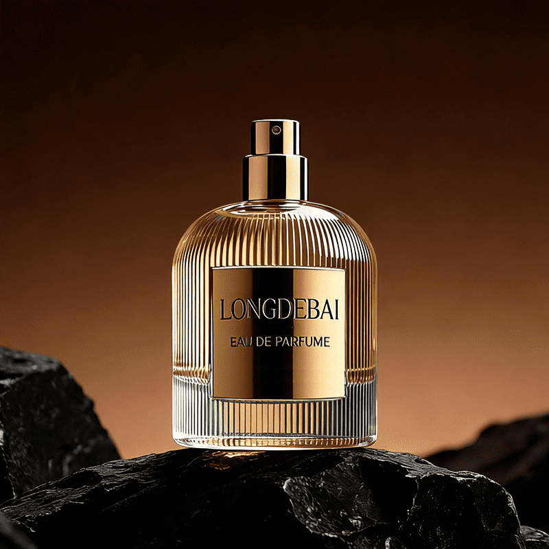 Vertically Striped Glass Perfume Bottle with Striped Dome-Shaped Metal Cap details