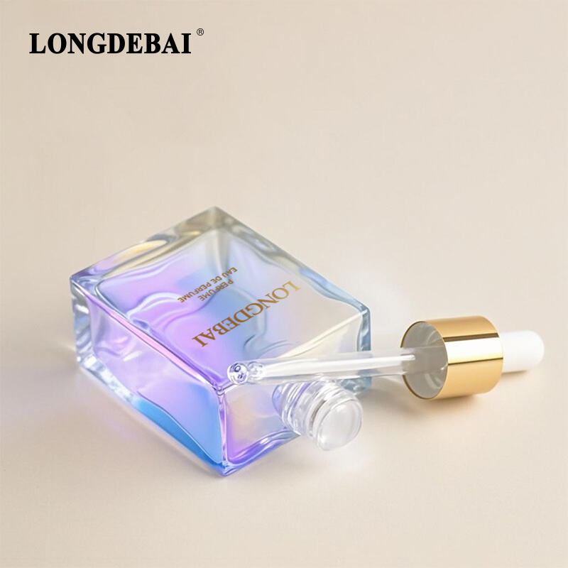 Laser Gradient flat Essential Oil Glass dropper Bottle manufacture
