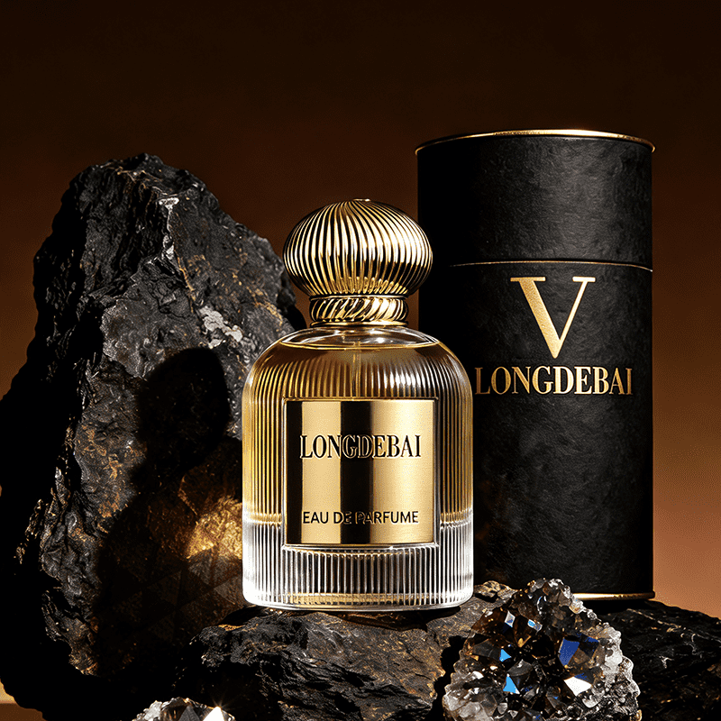 Vertically Striped Glass Perfume Bottle with Striped Dome-Shaped Metal Cap