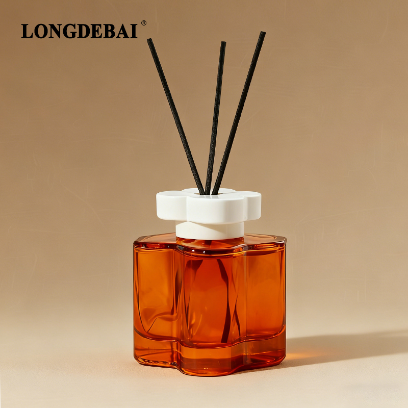 OEM customized petal-shaped glass reed diffuser bottle details