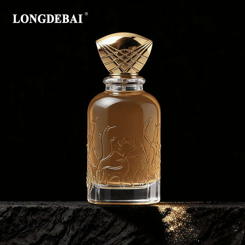 30ml 50ml 100ml Elk Forest Embossed Amber Crystal perfume Bottle with Gilded Diamond Top Cover factory