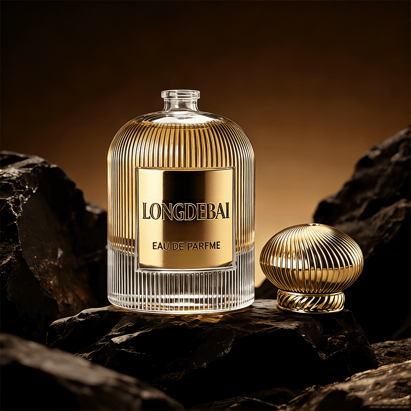 Vertically Striped Glass Perfume Bottle with Striped Dome-Shaped Metal Cap factory