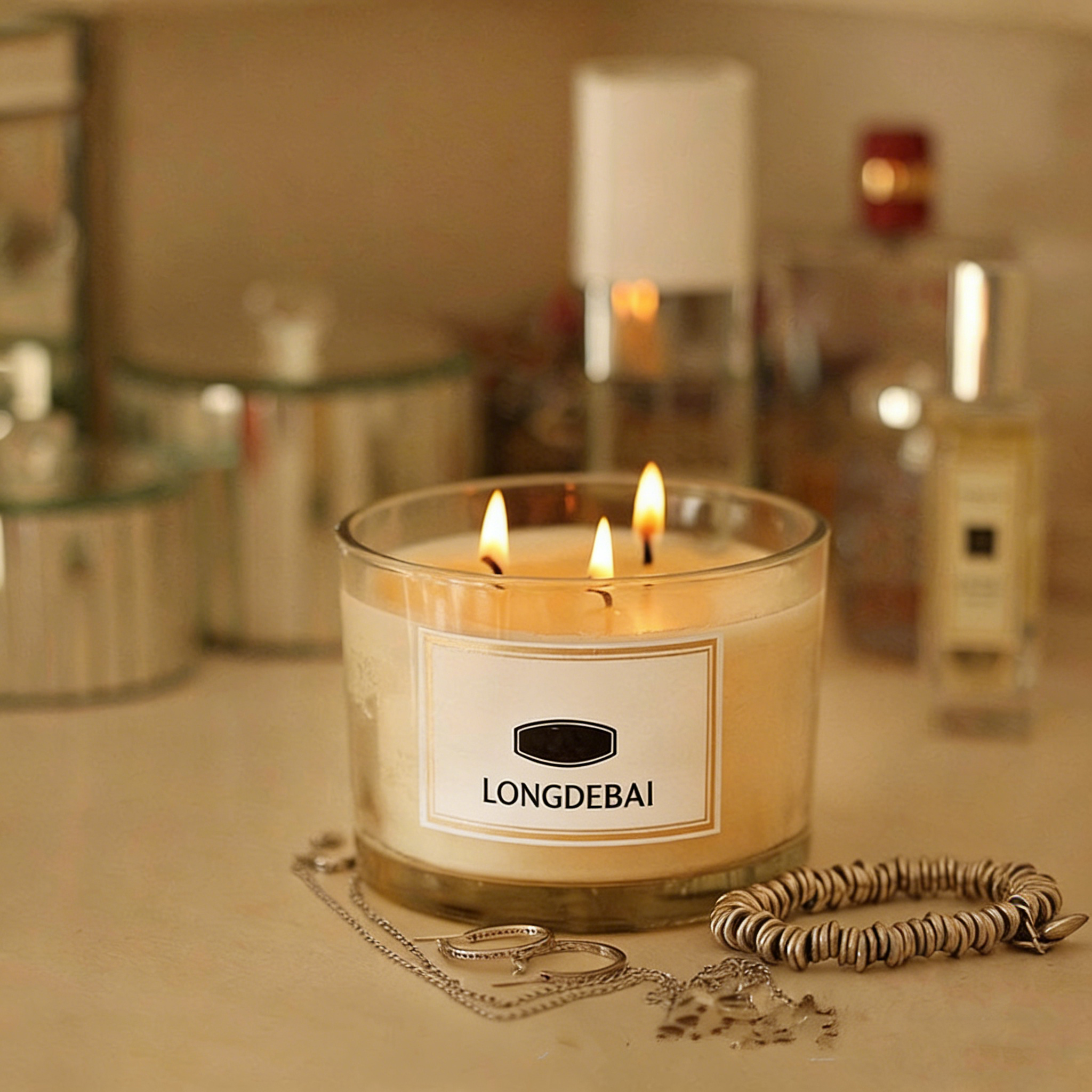 Ontdek premium kaarspotten met drie wicks van Baide Glass