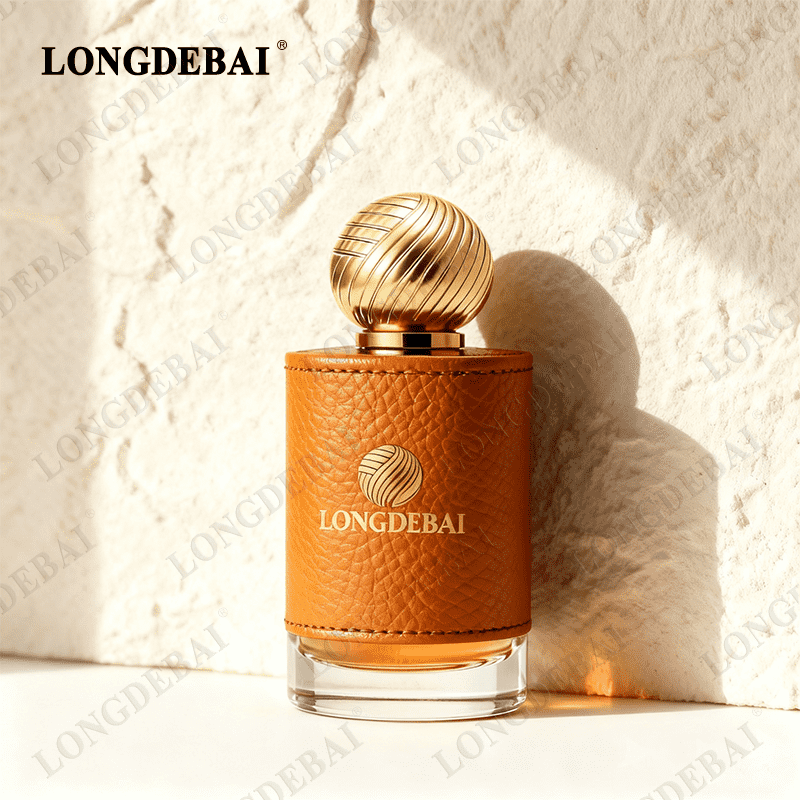 Groothandel 50 ml lege leren parfumflessen met gouden zinklegering doppen