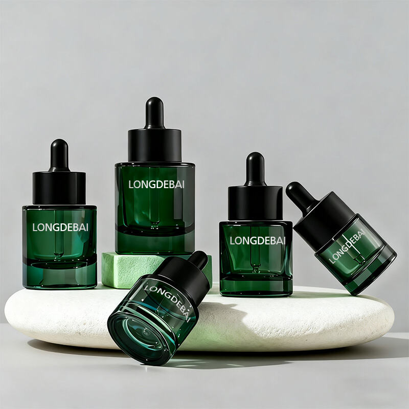 Dark Green Translucent Empty Glass Essential Oil Bottle supplier