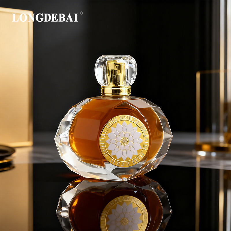 Multi faceted high crystal perfume bottle with transparent Acrylic bottle cap supplier