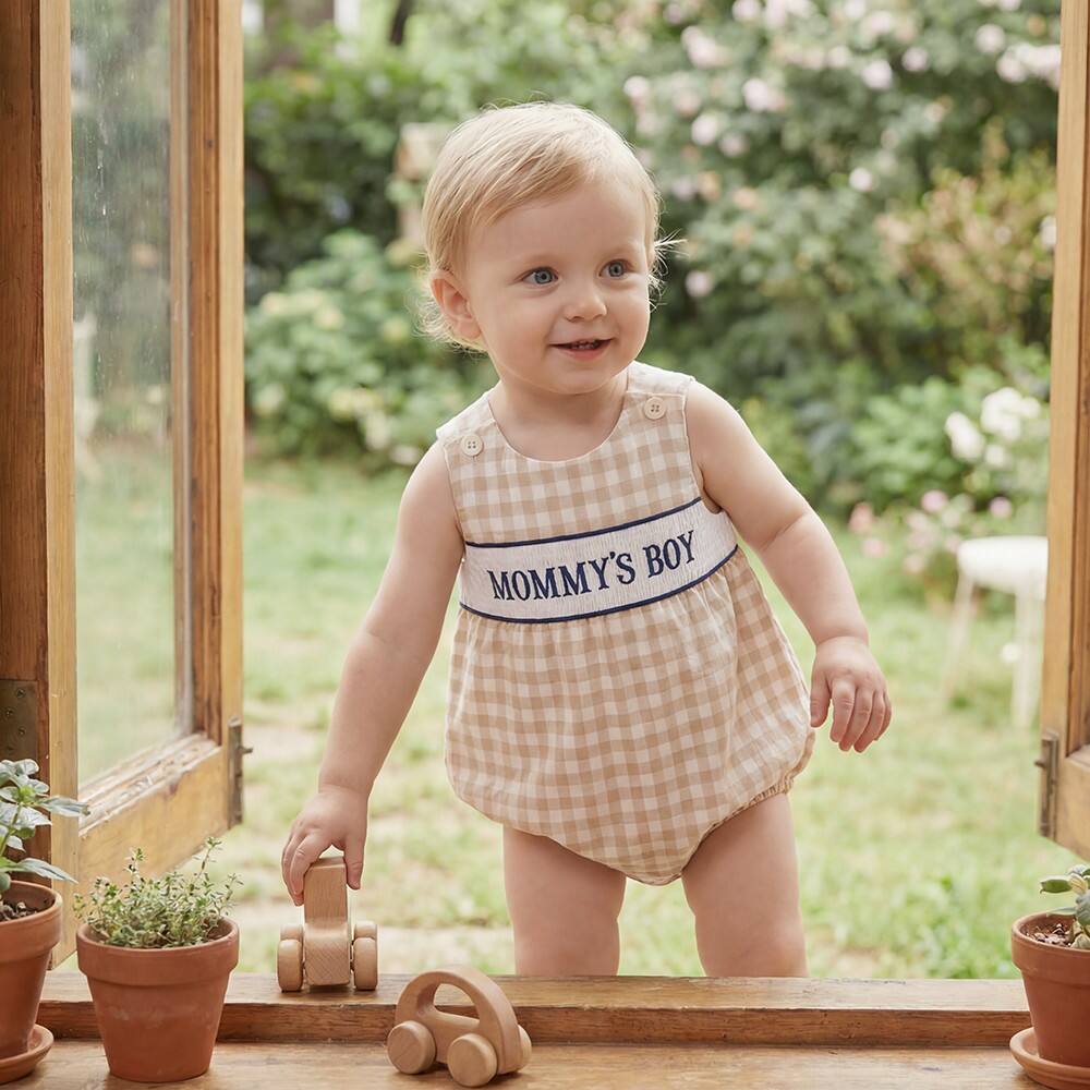 Baby Majčin dan Gingham Pamuk brodiran Boutique Boy Bubble Romper