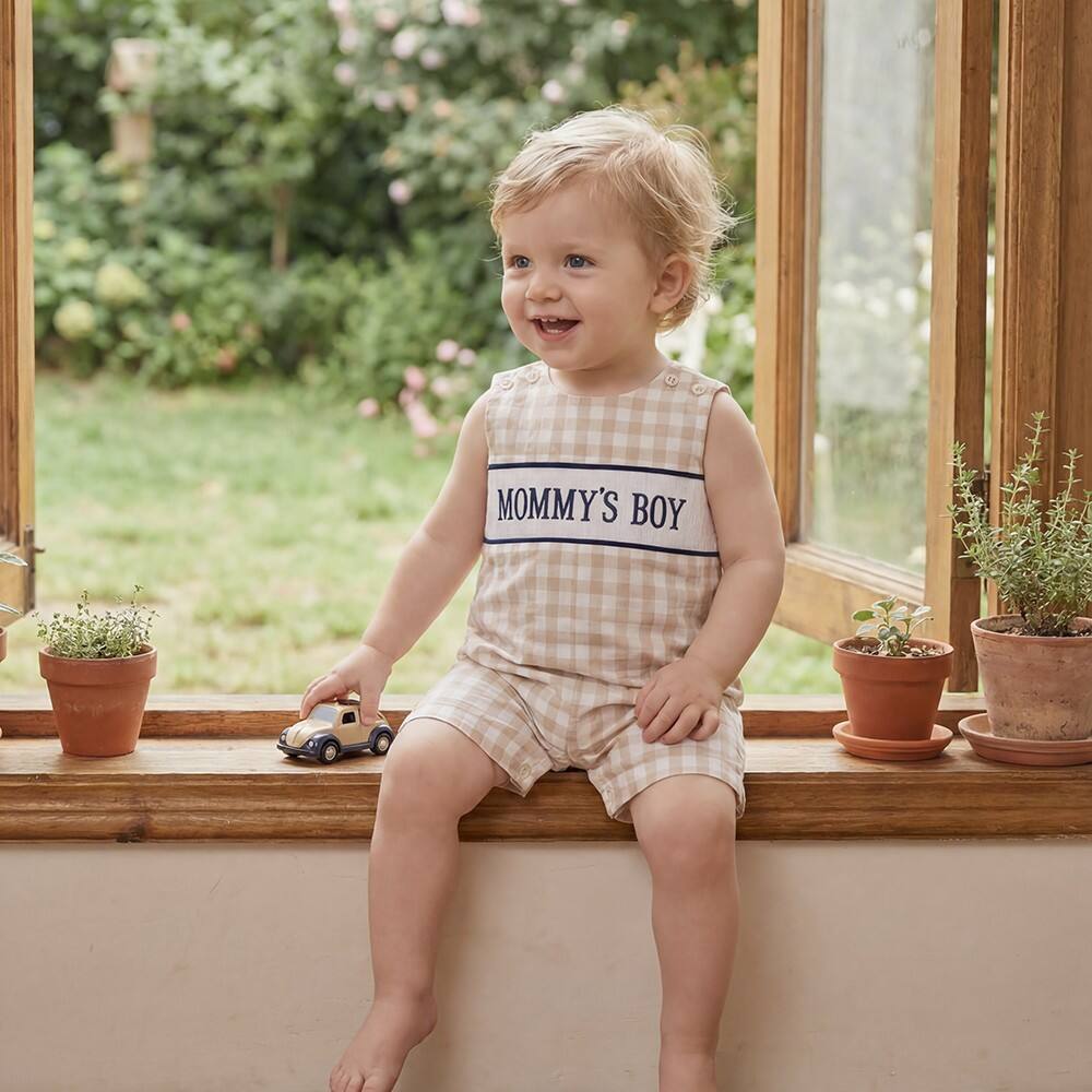 Baby Majčin dan Gingham Shortall Romper Boutique Summer Boy Jumpsuit
