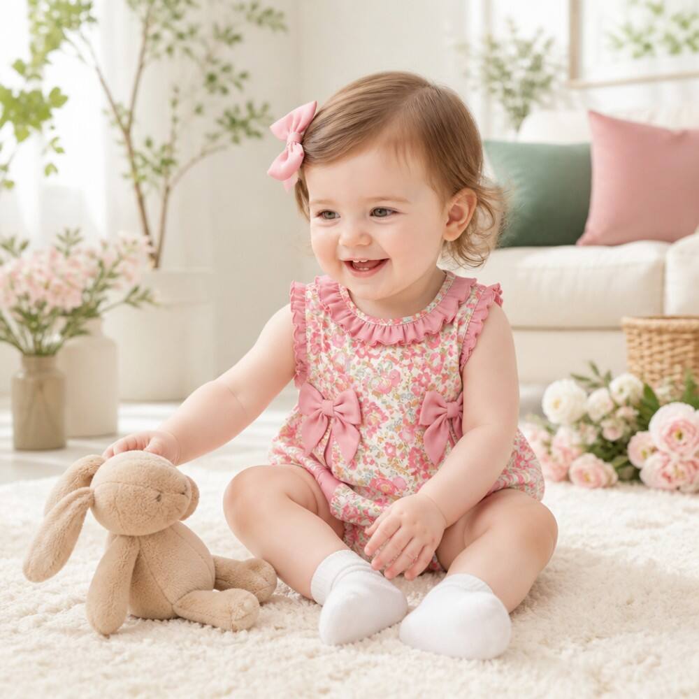 Baby Girl Pink Rose Cvjetni Romper Ruffle Bubble Boutique Bodysuit