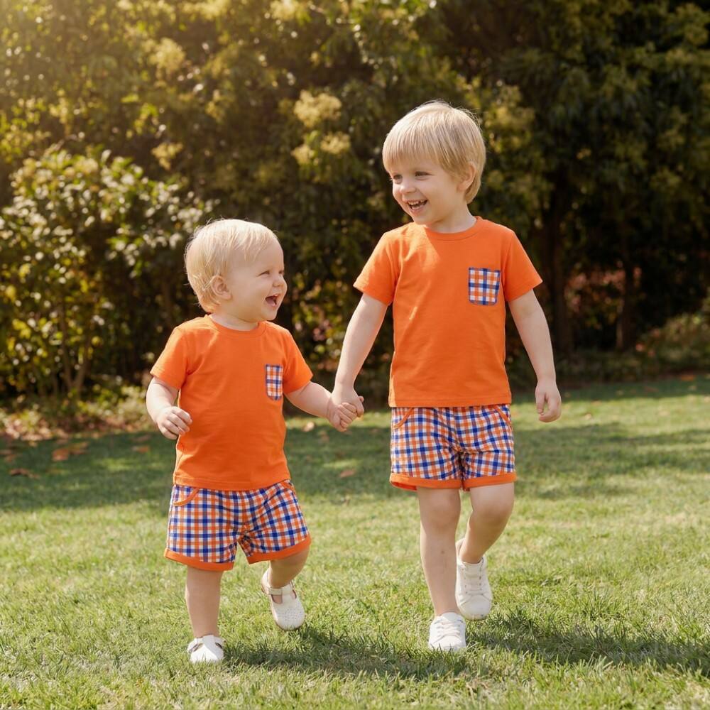 Football Team Gingham Print Cotton Boys Clothing Set 2.jpg