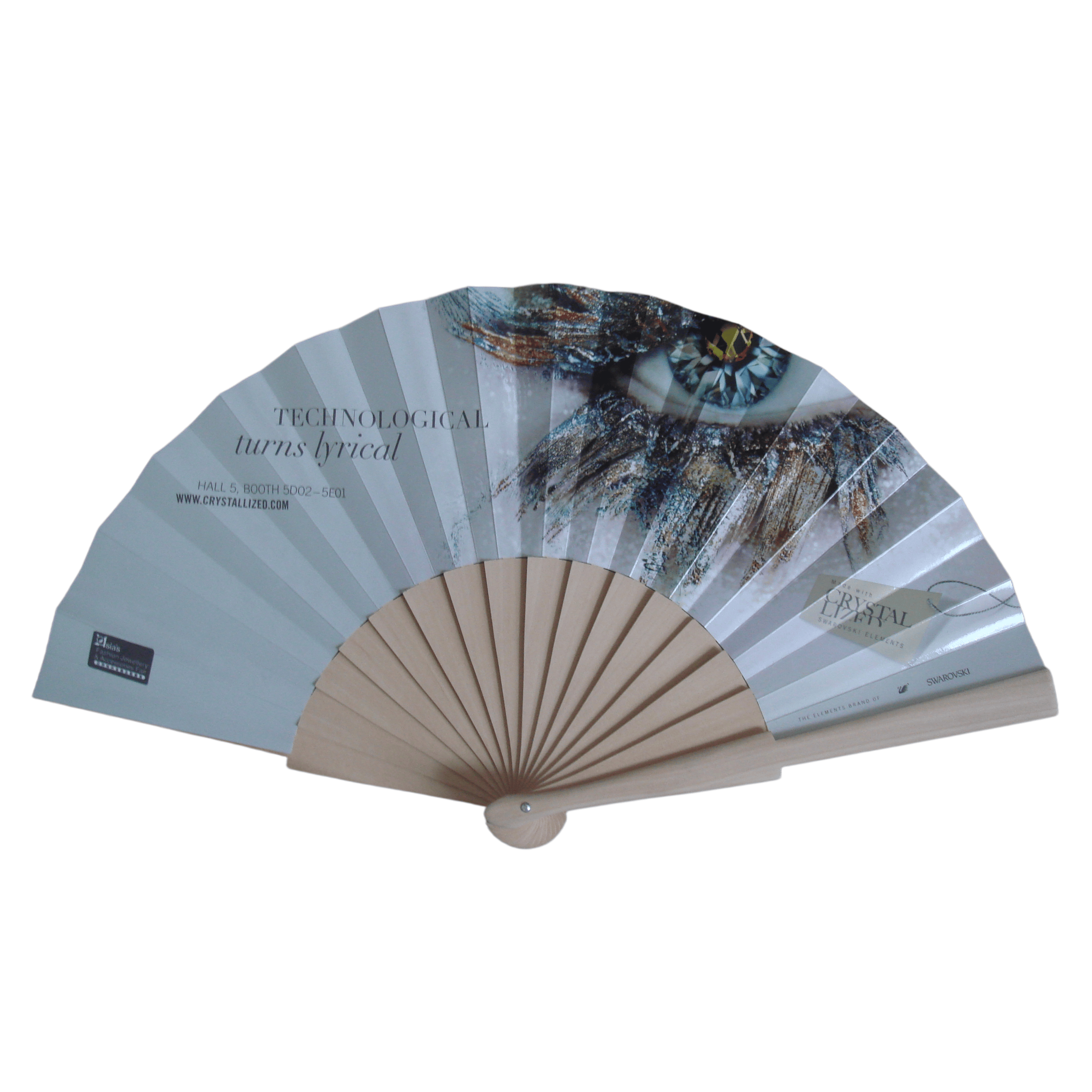 Leque de Madeira em Papel Personalizado – Leque Promocional Dobrável com Impressão de Alta Definição e Marca Personalizada para Feiras Comerciais e Eventos Corporativos