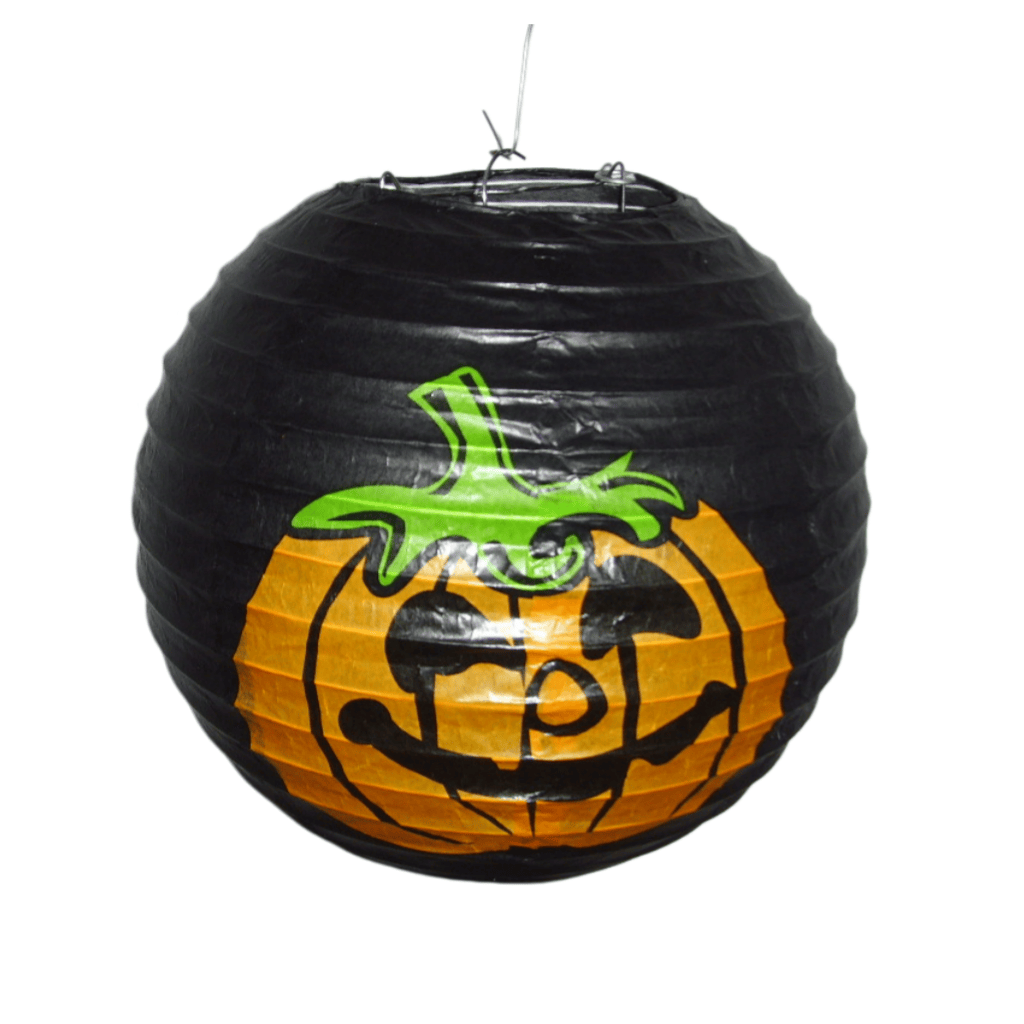 Lanterna Redonda de Papel com Estampa de Abóbora Preta – Para Decoração de Festa de Halloween