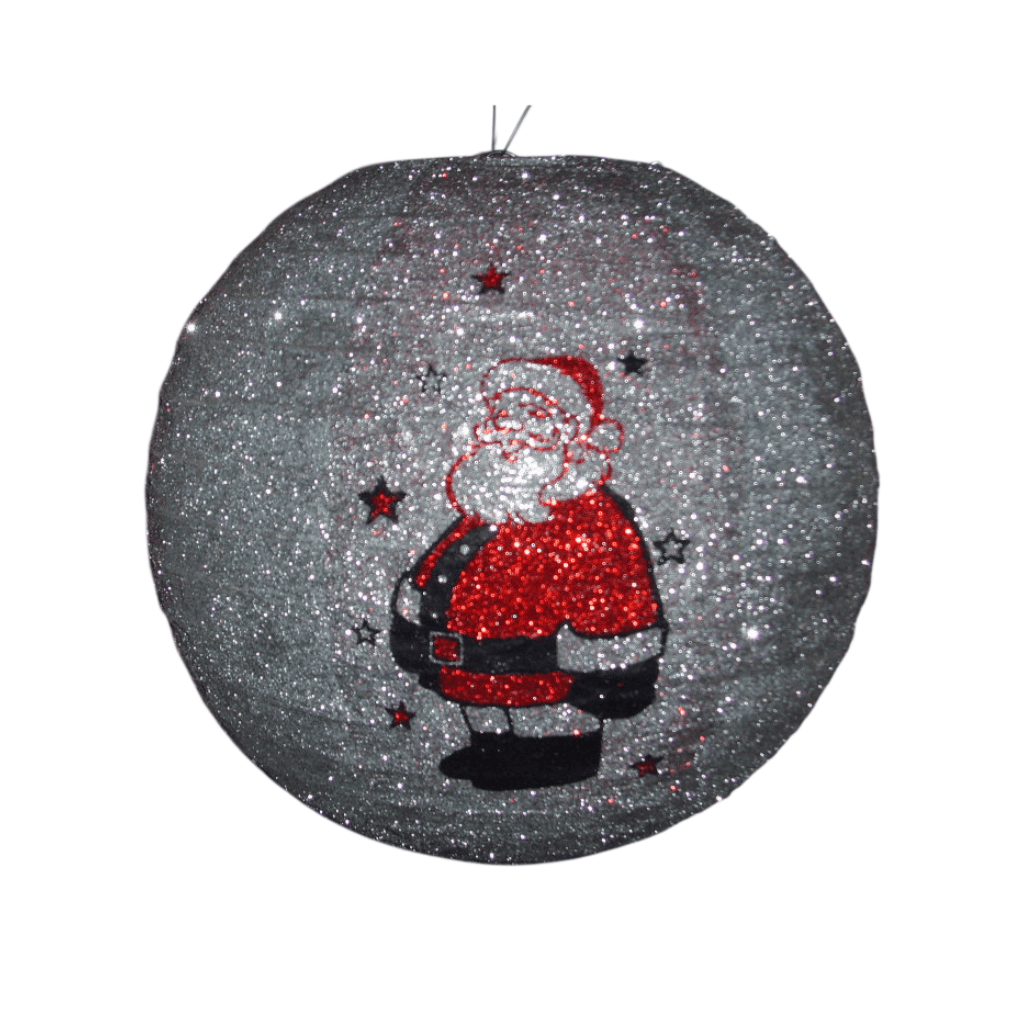 Lanterna Redonda de Papel com Estampa Cintilante de Papai Noel para Decoração de Festa de Natal