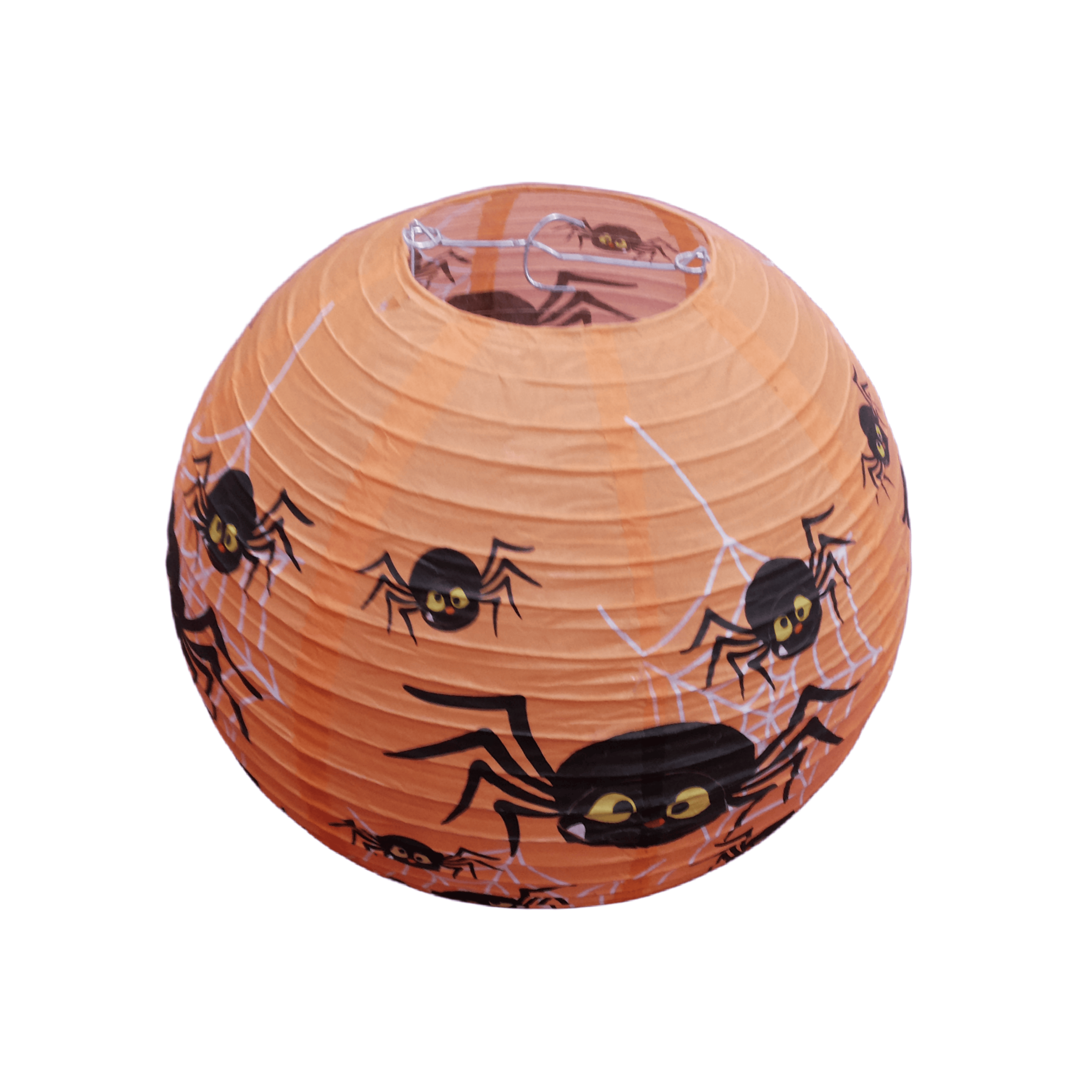 Lanterna de Papel Redonda com Estampa de Aranha Laranja para Decoração de Festa de Halloween