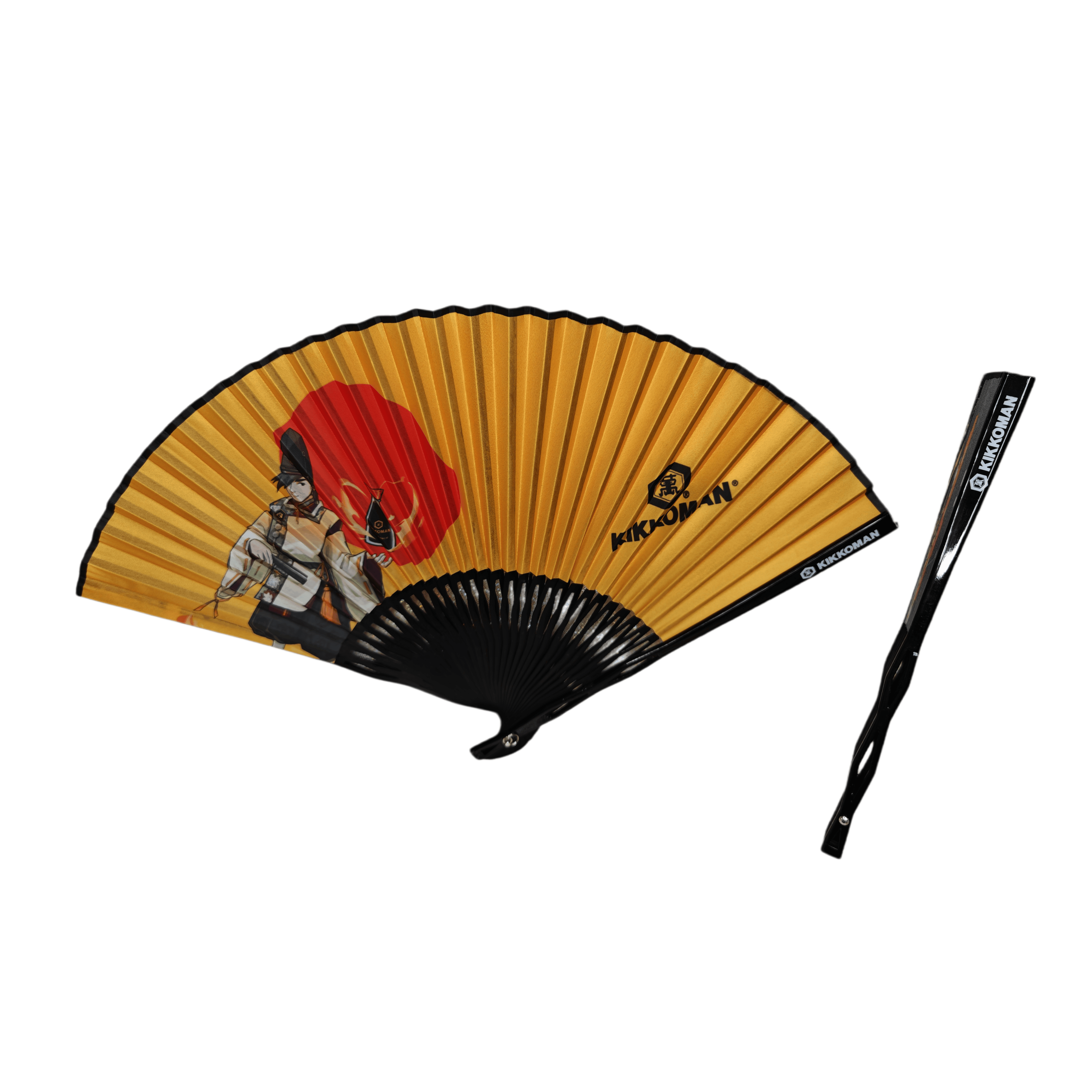 Leque de mão em bambu com tecido personalizado e marca própria – Leque dobrável premium de arte japonesa com nervuras pretas entalhadas, ideal para promoções corporativas