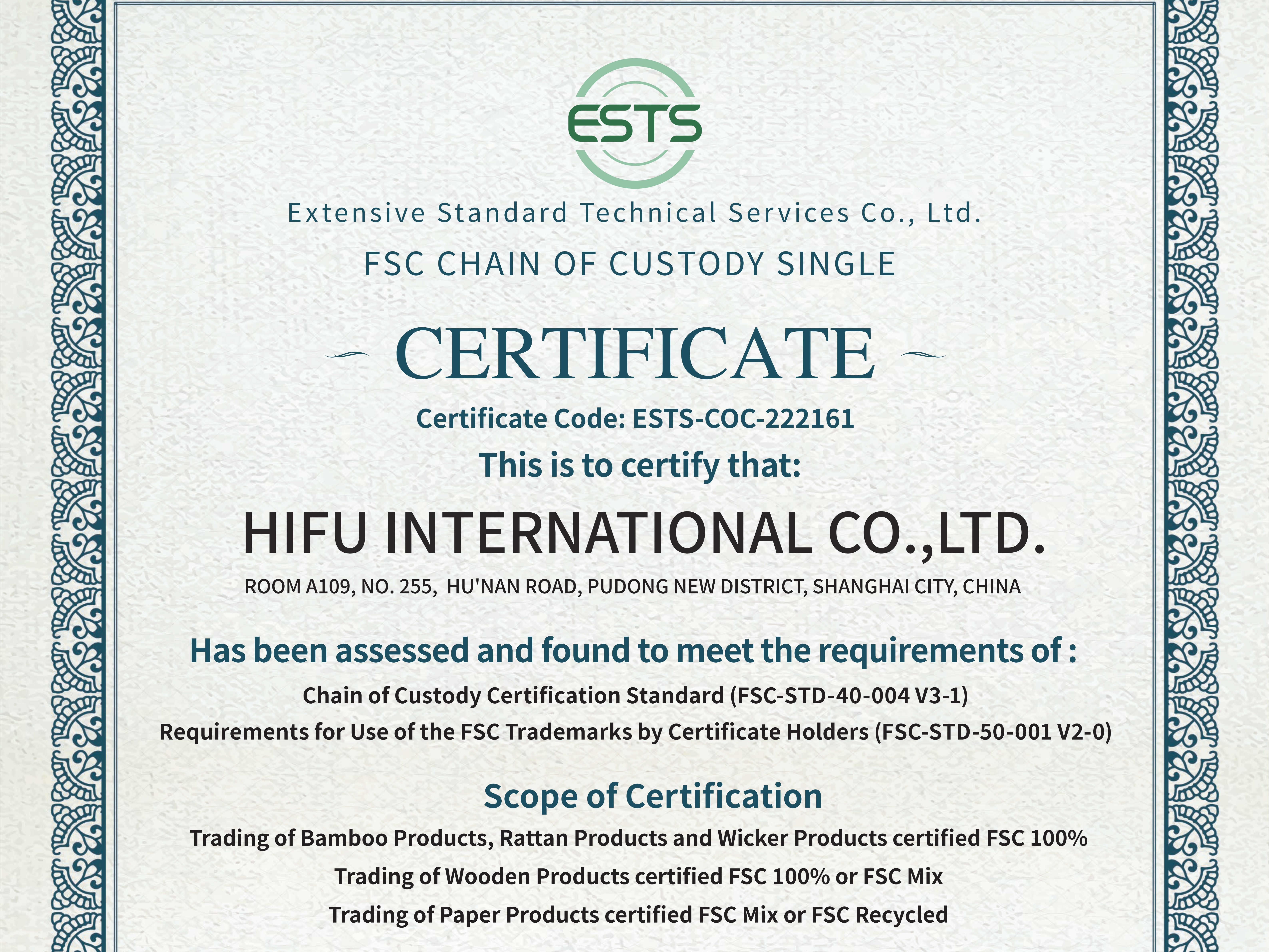 HiFu International aprova auditoria ESTS e renova sua certificação FSC até 2027
