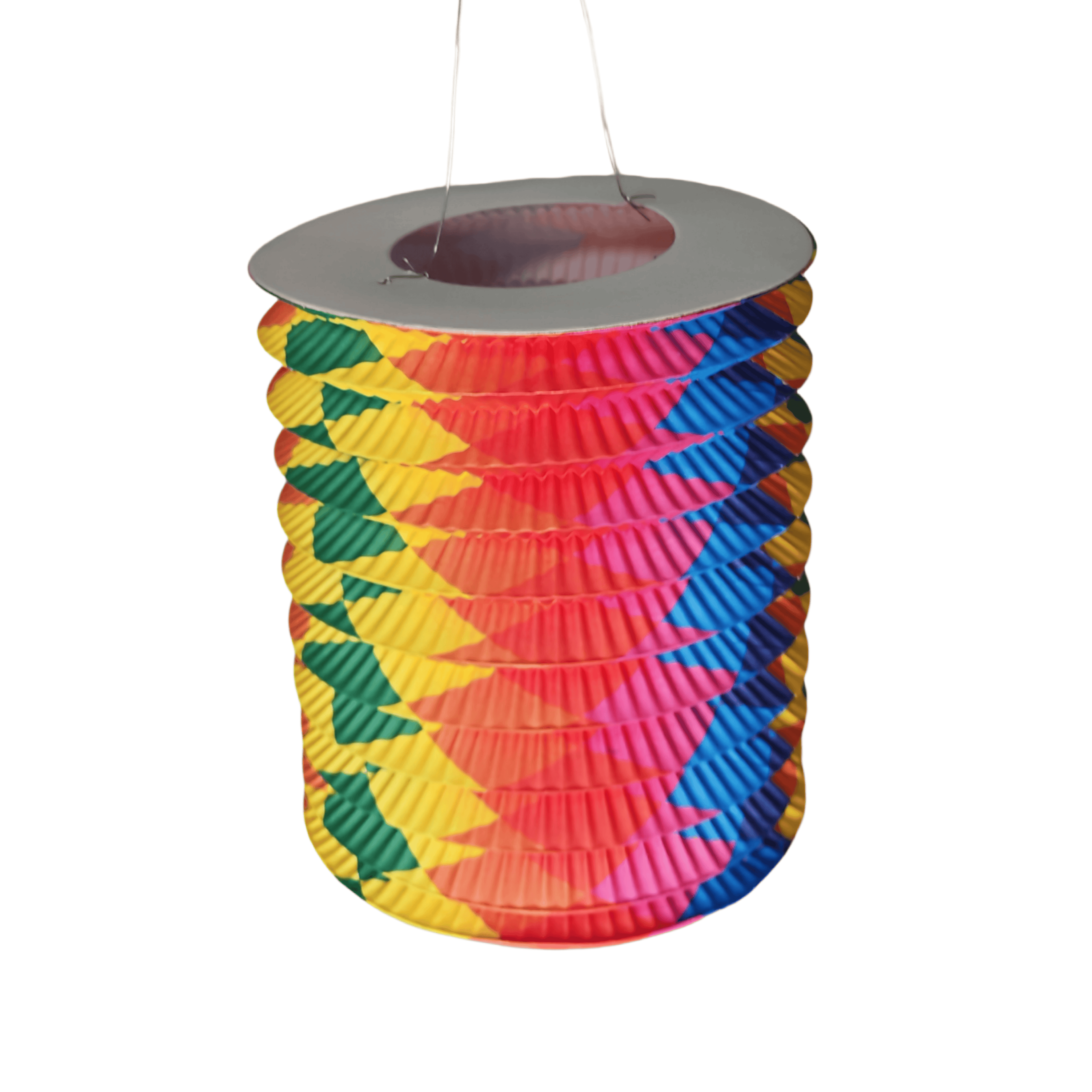 Lanterna de Papel Cilíndrica com Estampa em Zigue-Zague Multicolorida – Decoração Vibrante em Sanfona com Arco-Íris para Carnavais, Fiestas e Eventos do Orgulho LGBTQ+