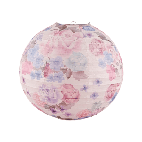 Lanterna Redonda de Papel com Estampa Floral em Aquarela – Decoração Romântica Pendurada em Tons Pastel para Casamentos de Primavera e Festas em Jardim