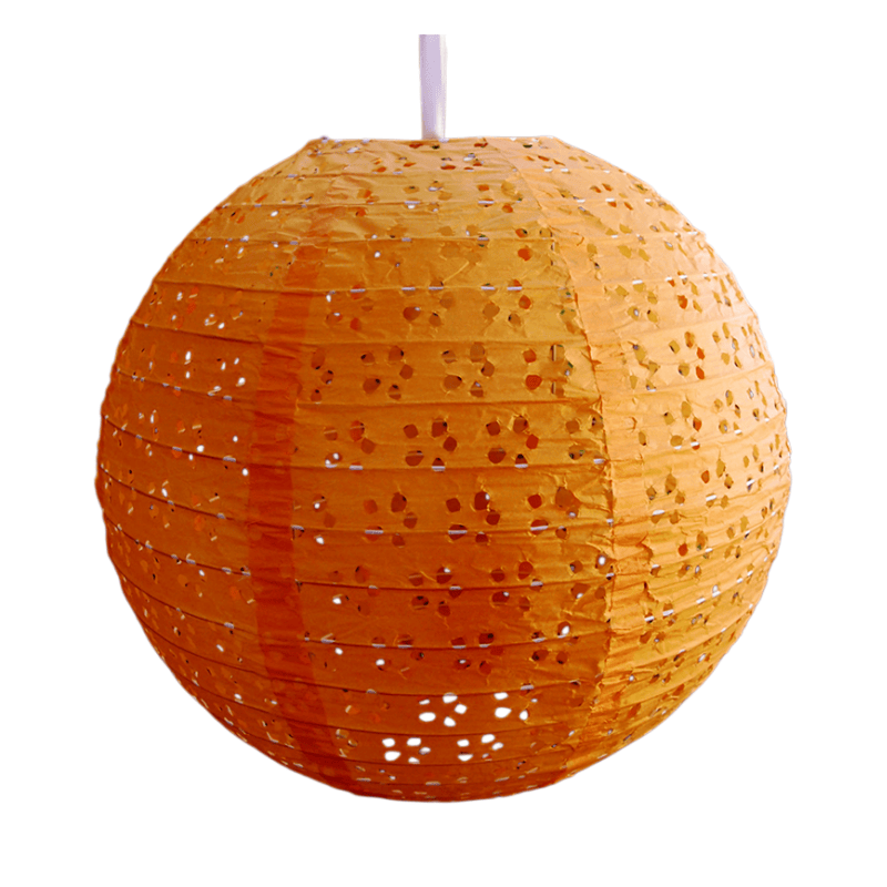 Lanterna de Papel Redonda Laranja Vibrante com Ilhós – Decoração Pendurada Elegante com Recortes Florais para Eventos de Outono, Halloween e Festas Tropicais