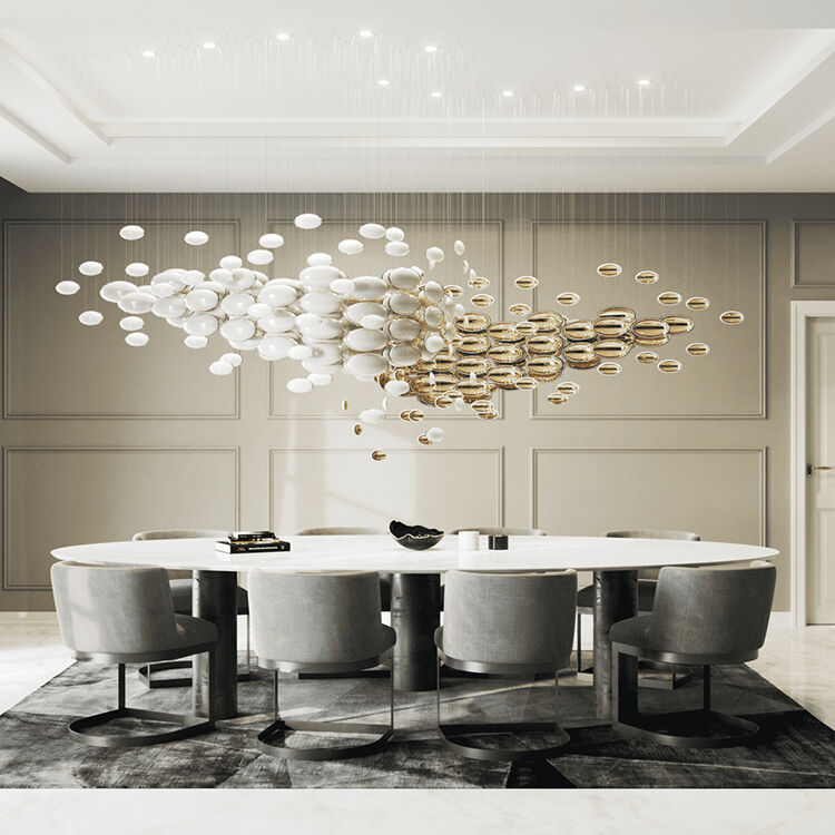 Aanpasbare Ontwerp Goue Glas Kronie- en Plafondlamp Vir Troueversiering, Hotelprojek Verligtingverskaffer