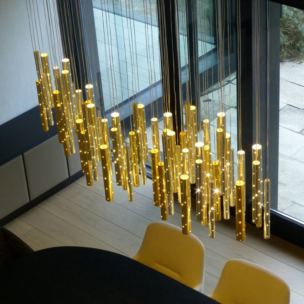 Modern Indoor Living Room Staircase Dining Room Decoration Ceiling Pendant Light Luxury Iron Round Tube Led Chandelier