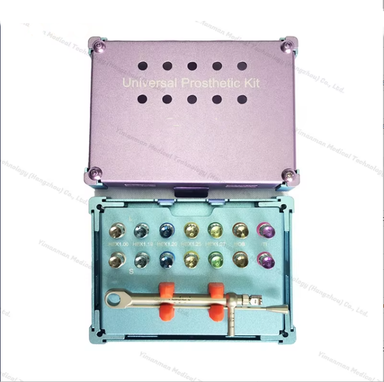 Cista Instrumentorum Megagen Dental pro Implantatione et Reparatione, Universale Torquimeterum Cum Clavibus Torquentibus, Set Quindecim Scalpellorum, Universale Instrumentum Prostheticum, Pretium Humile
