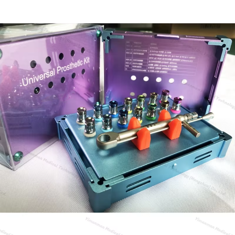 Cista Instrumentorum Megagen Dental pro Implantatione et Reparatione, Universale Torquimeterum Cum Clavibus Torquentibus, Set Quindecim Scalpellorum, Universale Instrumentum Prostheticum, Pretium Humile