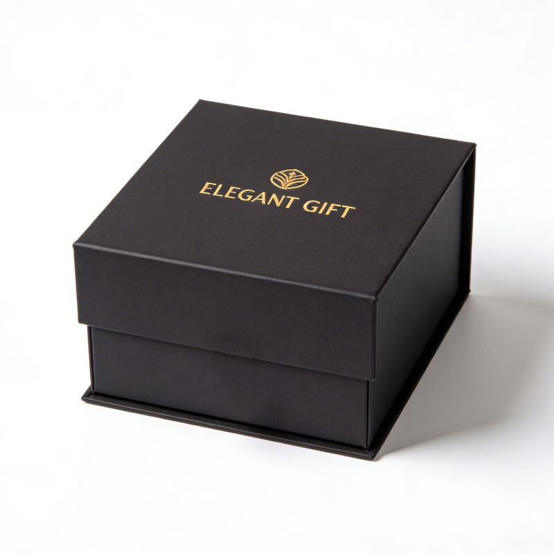 Magnetic box black with gold foil logo for a sleek professional look in corporate and luxury gifting