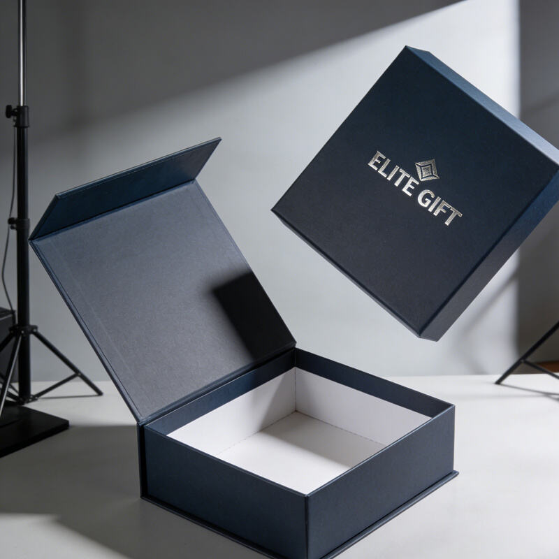 Magnetic box black with gold foil logo for a sleek professional look in corporate and luxury gifting