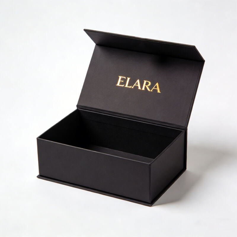 Magnetic box black with gold foil logo for a sleek professional look in corporate and luxury gifting
