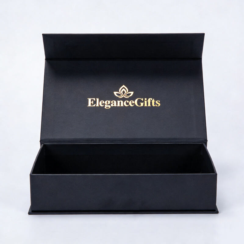 Magnetic box black with gold foil logo for a sleek professional look in corporate and luxury gifting