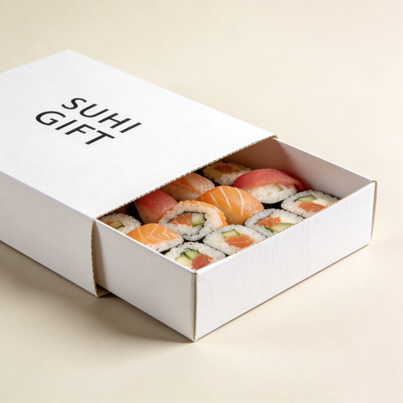 Fast food packaging boxes for sushi, burgers, fries, chicken nuggets, and meal sets, with secure closures