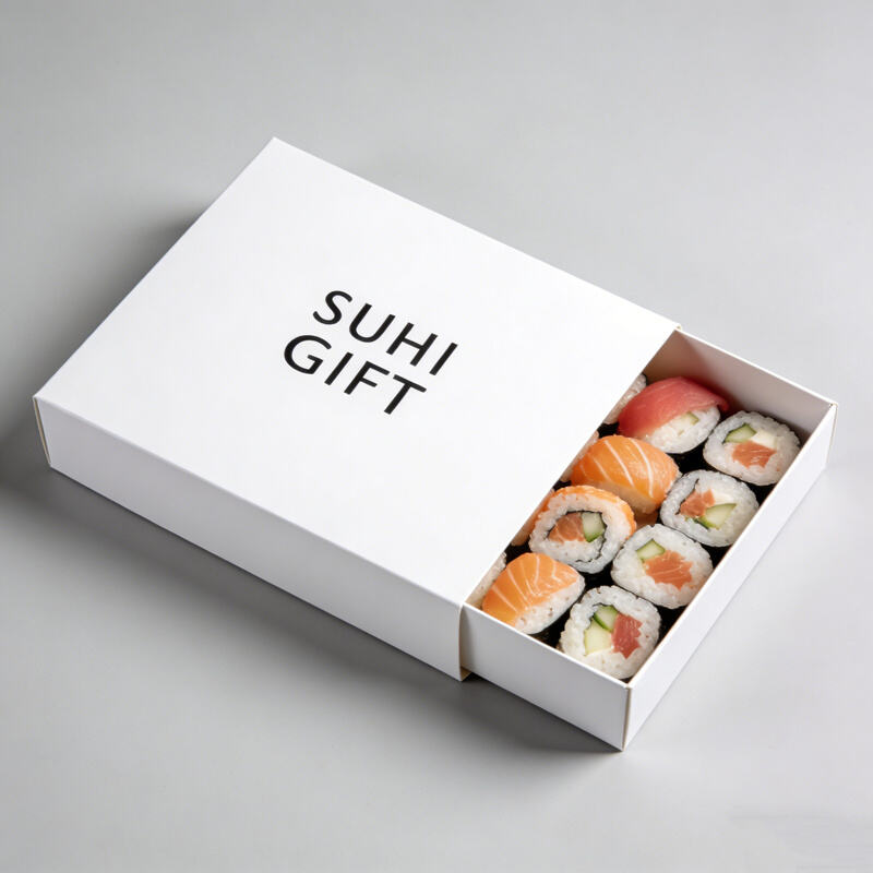Fast food packaging boxes for sushi, burgers, fries, chicken nuggets, and meal sets, with secure closures