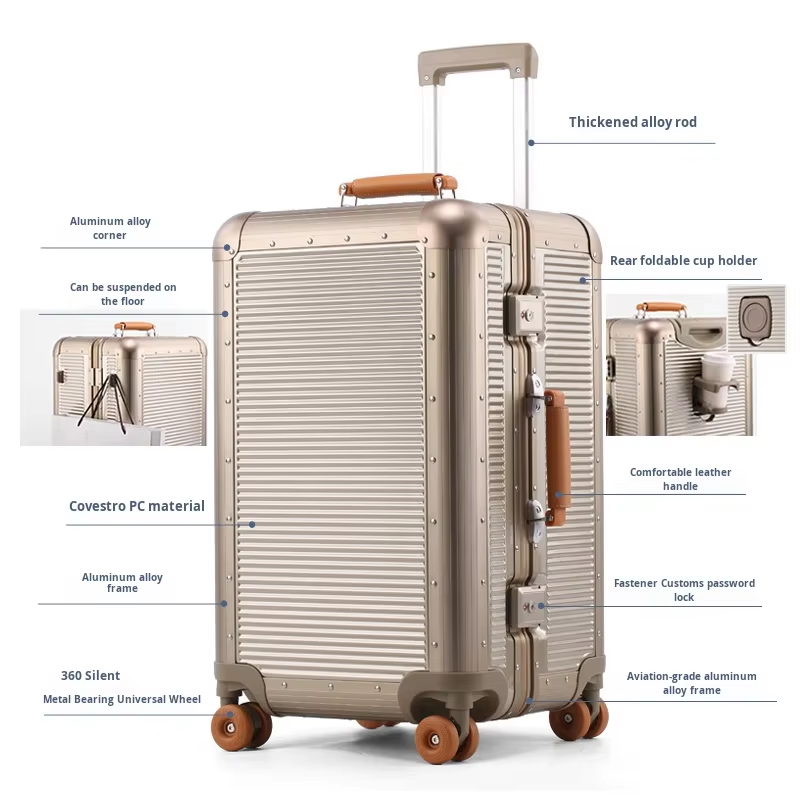 PC Aluminum Frame Suitcase Spinner Trolley Case 28 Inch Luggage Anti-drop Travel Case with TSA Lock Leather Handle