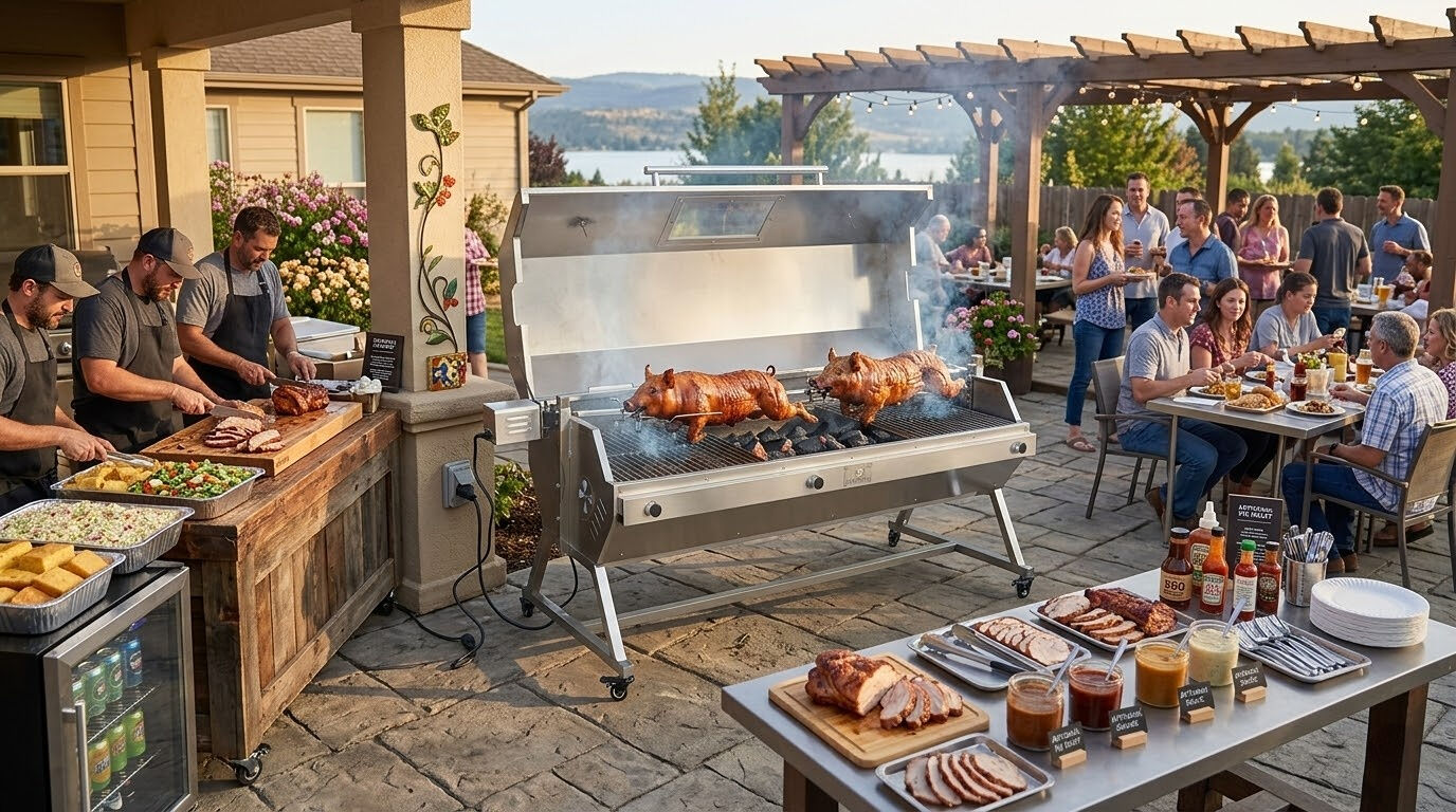 Adjustable Stainless Steel Gas Grill Spit Roaster with Double Burners-1.jpg