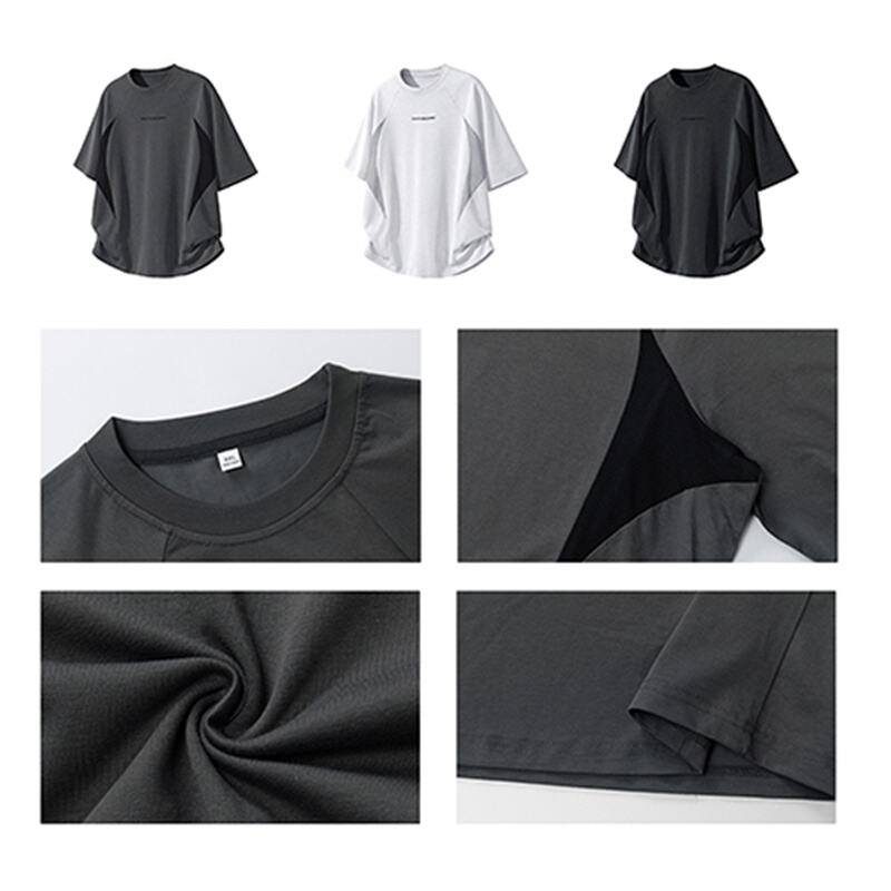 Streetwear Men's Casual T-Shirt - Breathable Cotton Blend with Mesh Panel Detail
